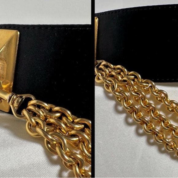 Rare Donna Karan Vintage Gold Chain Leather belt from 1980s DKNY Black auth - Picture 8 of 15